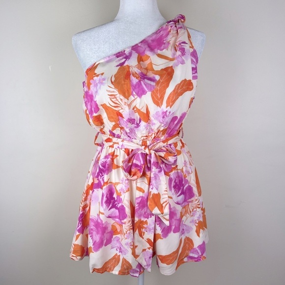 House Of Sienna Pants - House Of Sienna | Feminine Tropical Vacation One Shoulder Shorts Romper | 8